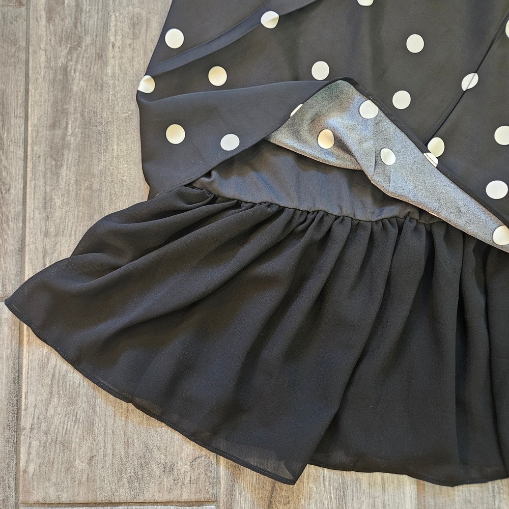 En Saison Floretta Polka Dot Dress Size S Black Flutter Sleeve Midi Retro Pinup - Picture 7 of 10